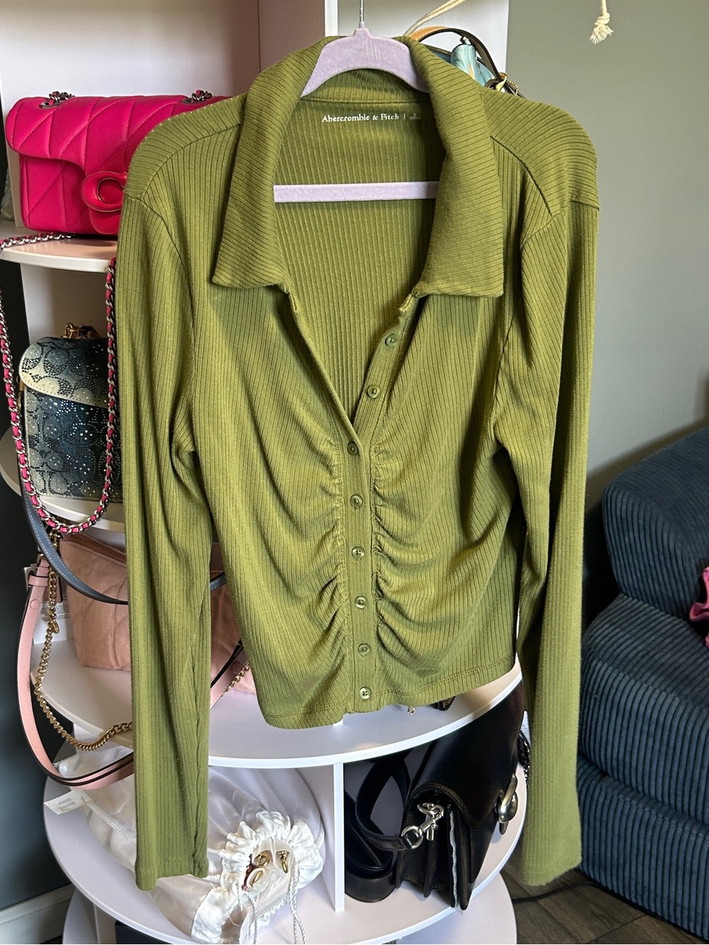 Abercrombie Green ruched Button Up